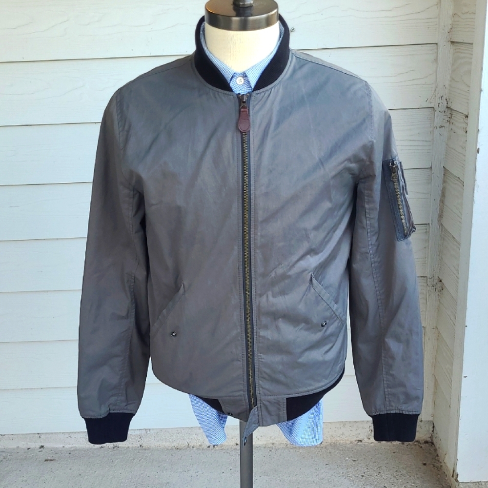 WALLACE & BARNES J Crew Military Grey Black Mens Small Full Zip Bomber Jacket